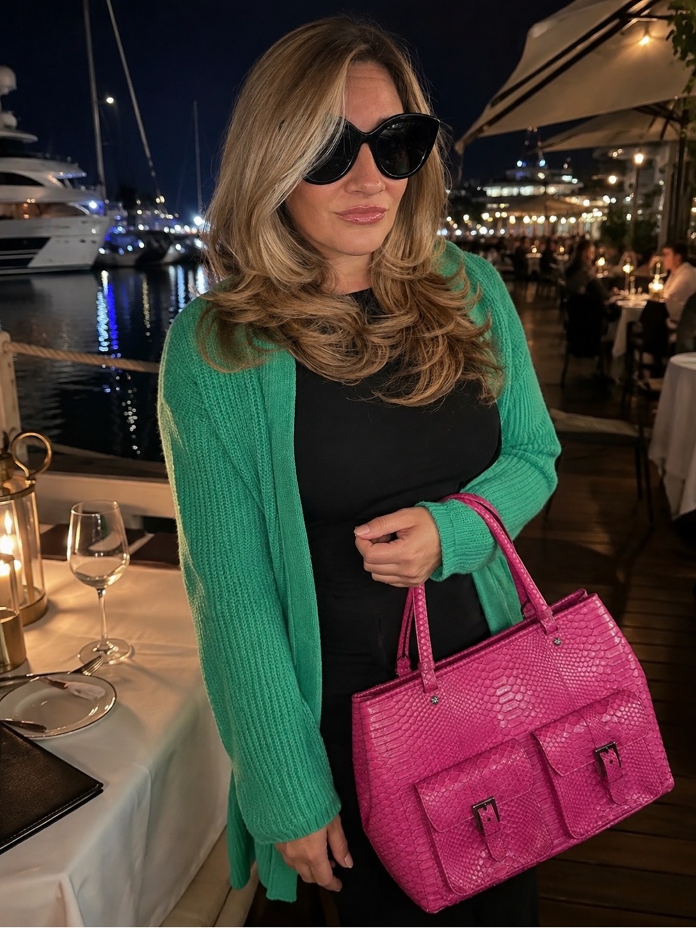 Elegant Pink Python snake skin hand bag